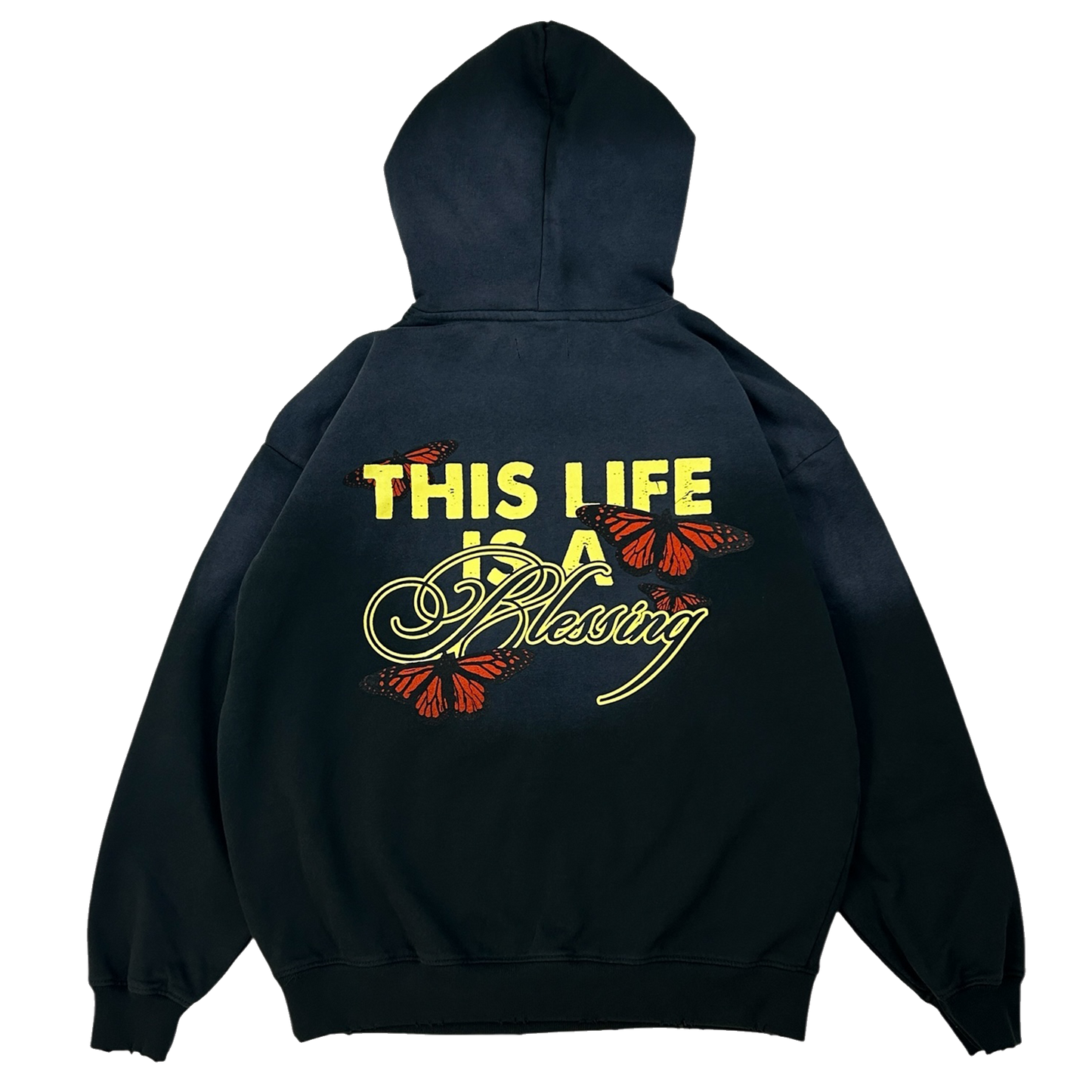 'THIS LIFE IS A BLESSING' VINTAGE BLACK HOODIE
